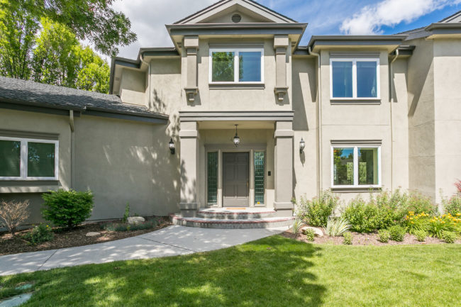 big modern house with yard