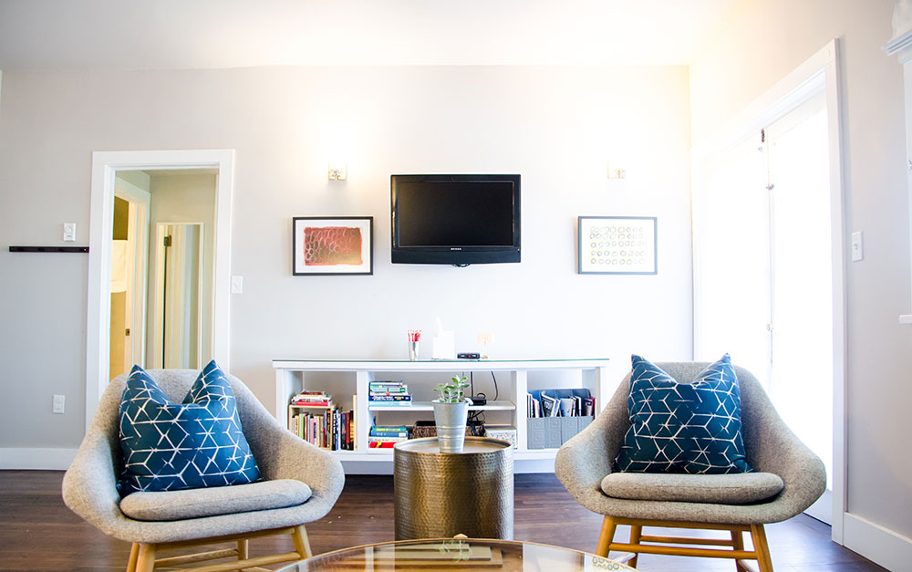 bright living room with furniture